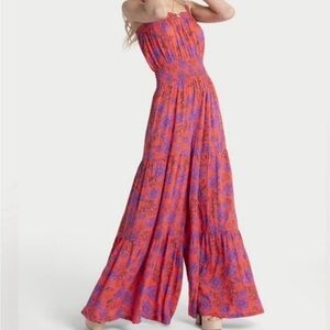 Jessica Simpson Strapless Floral Jumpsuit in Coral & Purple